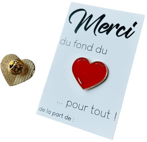 Carte Pin’s Merci Cœur – Cadeau Remerciement Maîtresse/Maitresse, ATSEM, Nounou – Pins Émaillé Rouge avec Carte Message et Coffret Cadeau à Monter – Petit Cadeau Fin d’Année École Original