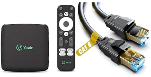 Engel Youin You-Box EN1040KX- TV Box Android TV 4K UHD - Asistente de Google & Akake Cable Ethernet Cat 8, 0,5 m, 1 m, 2 m, 3 m, 5 m, 6 m, 9 m, 12 m, 15 m, 18 m, 30 m