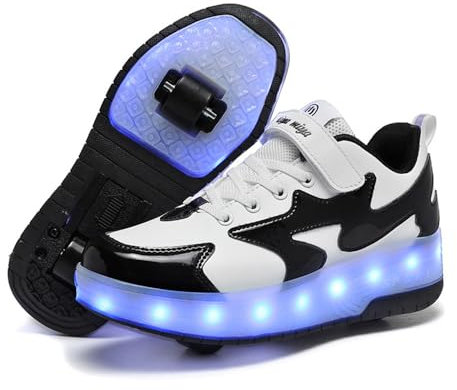 Mateju Kinder Schuhe mit Rollen für Jungen Mädchen 2-in-1 Rollschuhe Versenkbarer Doppelt Rollen Outdoor Mode Bequem Sportschuhe Roller Schuhe Turnschuhe Skateboardschuhe