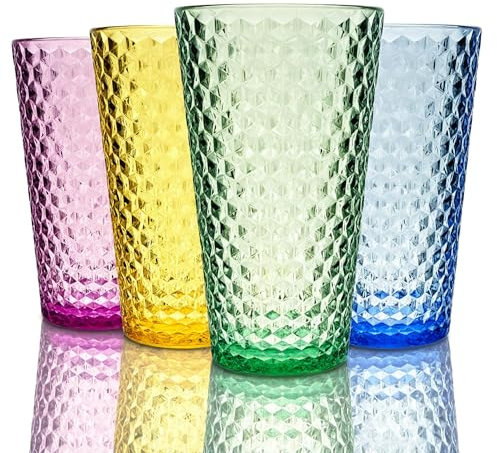 Lily's Home HighBall - Set di 4 bicchieri in plastica infrangibili, impilabili, lavabili in lavastoviglie, multicolore, perfetti per regali, bicchieri riutilizzabili per acqua, 550 g