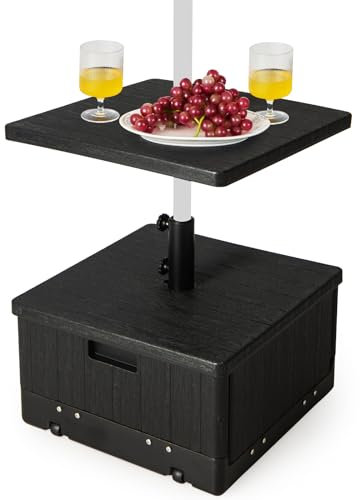 COSTWAY Base Sombrilla con Ruedas, Bandeja De Mesa, Soporte Sombrilla Terraza Exterior Apto para Postes de 38mm 48 mm, 3 en 1 Pie Sombrilla Rellenable de Agua 45L, Arena 67kg, Jardin Patio