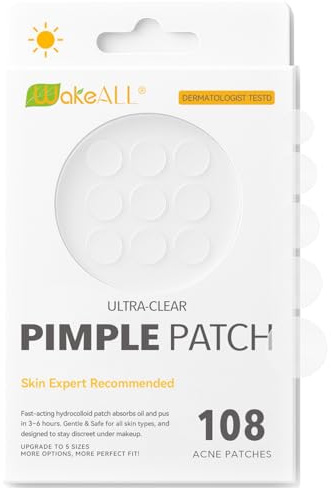 Patch Bouton, Pimple Patch, Parchements Hydrocolloïdes pour Boutons—108 pcs (5 tailles : 8/10/12/14/16 mm)—Transparent, Anti Bouton Soin, Acne Patches — CICA & Acide Salicylique — Discret & Résistant