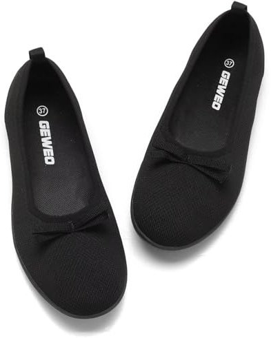 Geweo Damen Ballerinas Elegant Slip On Knit Kleid Schuhe Barfußschuhe Barfuss Ballerina Flache Schuhe Runde Zehe Slippers Walking Ballerinas für Frauen Bequem Weich Hausschuhe, Schwarz 41 EU