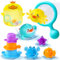 Baby Bath Toys for 1 2 3 Year Old Water Toys Swimming Pool Toys Toddler Bath Stacking Cups Toys Water Play Wind Up Duck Bathtub Fishing Game Bath Storage Net Kids Bath Toys Gifts for Boys Girls