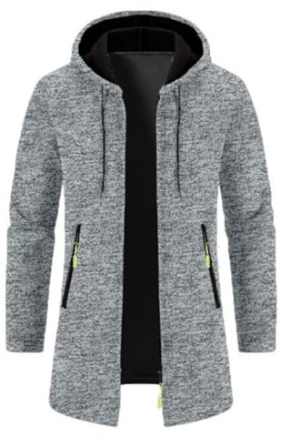 JUZILO Strickjacke Herren Lang Cardigan Mit Kapuze Reißverschluss Wintermantel Fleecejacke Slim Warm Casual Kapuzenjacke Leicht Outdoor Sportjacke