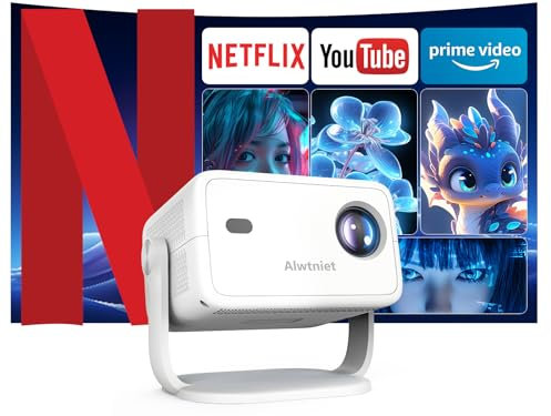 Android 13 Proiettore 4K, Mini Proiettore 400ANSI Video Proiettore con WiFi e Bluetooth, Auto Focus e Auto Keystone, Ruotabile 360° telecomando vocale Proiettori Portatili da soffitto