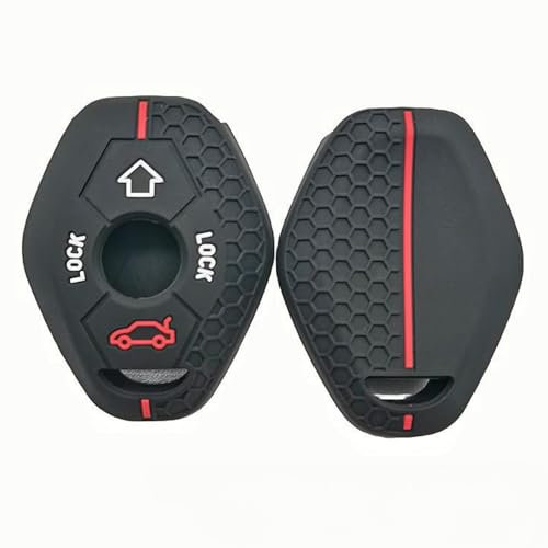 Happyit Silikon-Schlüsselanhänger Hülle für BMW 3 5 7 Series X5 E53 X3 F83 E46 E39 E38 E60 E63 E61 E64 330i Z3 Z4 E85 E86 M5 325i (Schwarz+rote Linie)