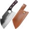 Huuskjpn Chef's Knife Japanese 7 Kitchen Knives Handmade Forged Finger Hole Chopping Meat Knife Full Tang High Carbon Steel Home and Outdoor Cooking Knife with Sheath and Ergonomic Wooden Handle