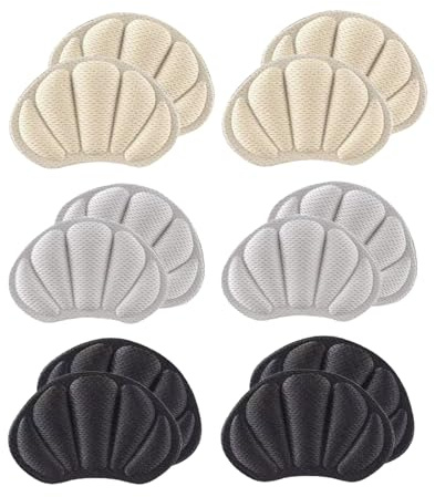 6er Set Premium Fersenpolster mit Antirutsch-Gel - Dicke Fersenschutz Einlagen für Damen/Herren Für Brautschuhe Tanzschuhe & Ballerinas Farben (Schwarz/Grau/Beige)