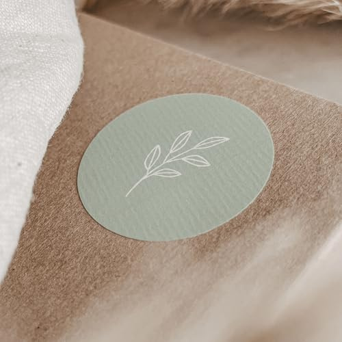 NORDEULE Aufkleber Zweig, 25 Stück, 5cm, Salbeigrün | Hochwertiger leicht strukturierter Natur-Sticker, Ideal als Verschlussetikett, Für Seidenpapier Geschenke Karten