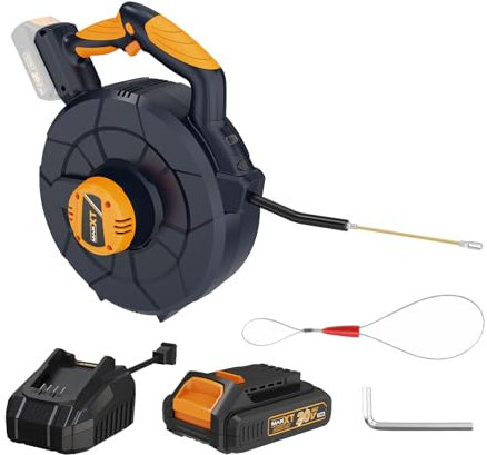 MAXXT Pasacables inalámbrico 20V [400N Fuerza de tracción] con batería Li-Ion 2,0Ah & cargador | Hilo guía 30mm Ø4,3mm | Pantalla LCD & Velocidad 0-33 m/min