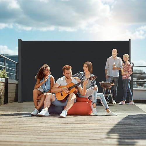 Kuro-sagol Einziehbare Seitenmarkise Sichtschutz Markise Balkon Windschutz mit Griff wasserdichte UV-beständige Markise für Terrasse, Garten, Balkon und Pool (Dunkelgrau,160x300cm)