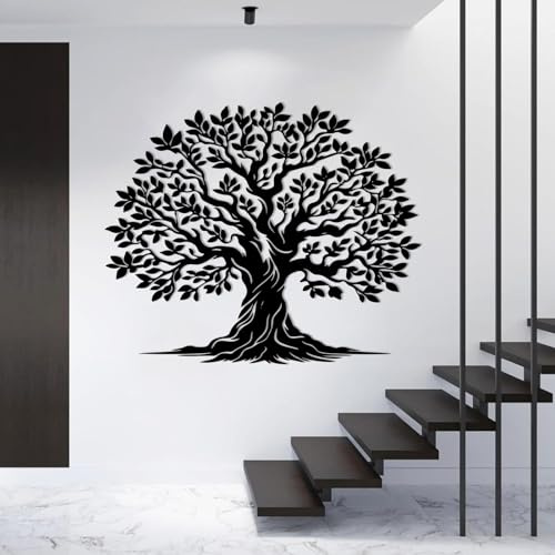 EANHIPE Décoration murale en métal Arbre de vie, grand arbre, support mural sur le thème de la forêt, décoration d'intérieur, salon, cadeau pour amoureux de la nature (noir, 70 x 63 cm)