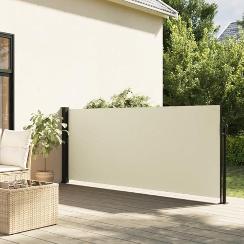 IKAYAA Seitenmarkise ausziehbar 100x500 Alu-Seitenmarkise Wandmakise Sichtschutz Sonnenschutz Blickdicht Windschutz Seitenrollo für Terrasse, Garten, Seitenmarkis-Creme-100 x 500 cm