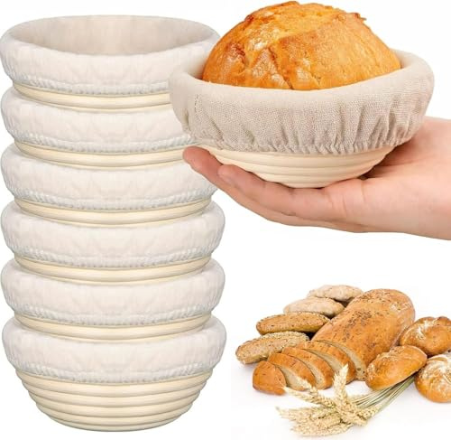 Gärkörbchen Rund,6PCS Banneton Proof Basket Korb Set,6 Zoll | Natürliches Rattan Gärkörbchen für Brot