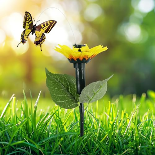 Solar Schmetterlinge für Außen Garten Deko,Fliegende Schmetterlinge mit Raupen,Solarbetrieben/Batteriebetrieben Gartendeko Hängen Flatternder Kolibri für Hof,Terrasse Landschaft (01)