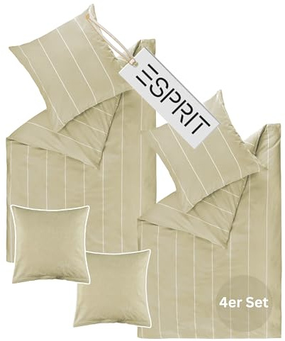 Esprit Home Premium Bettwäsche 135x200 Baumwolle Beige - Spar Bettwäsche-Sets bestehend aus 2 Bettwäschebezüge 135x200cm - inkl. 2 Kopfkissenbezüge 80x80cm + 2er Pack Kissenbezüge 40x40
