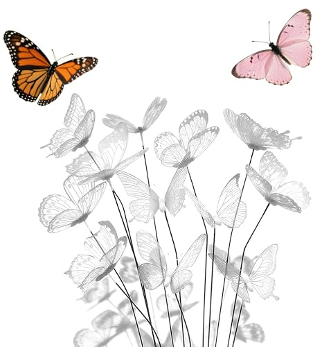 QACUU 12Pcs White Butterfly Stakes, Garden Ornaments Outdoor, Butterfly Garden Stakes Decor, Great for Decoration and Yard Landscaping Design