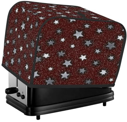 Glitter Stars On Burgundy Red Toaster Cover 4 Slice Dust Cover for Bread Machine,Small Kitchen Appliance