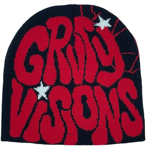 Y2k Beanie Mütze,Slouchy Beanies Mode,Wintermütze,Winter Warme Strickmützen mit Buchstabendruck,Knitted Hat,Haube,Schwarz mit Grau Schrift,Coole,für Hip Hop,Herbst,Streetwear,Alltagsgebrauch,Unisex