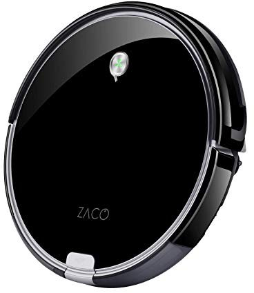 ZACO A6 Saugroboter, Lamellen-Bürste für Tierhaare, automatischer Staubsauger Roboter, Fallschutz, Raumtrennungs-Sensor, 72mm flach, bis zu 160min beutellos staubsaugen, mit Ladestation - Schwarz