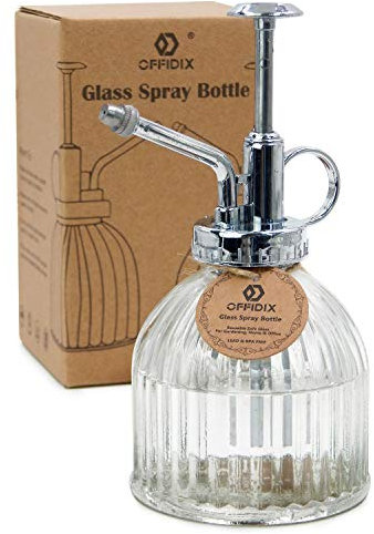 OFFIDIX Transparente Glas-Bewsserungs-Spray-Flasche, 6,5 Tall Vintage Style Spritzer mit Bronze-Kunststoff-Top-Pumpe One Hand Spritzflasche