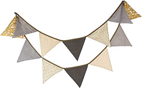 G2PLUS Braun Stoff Wimpelkette, Doppelseitig Stoff Wimpel Girlande, 3.3M Wimpelkette Stoffgirlande mit 12stk Girlande Wimpeln für Kinderzimmer Drinnen & Draußen Party