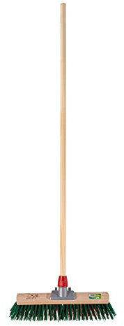 Jazooli Wooden Brush Broom Heavy Duty Stiff Synthetic Plastic Bristles Outdoor Yard Driveway Sweeping Long Handle Garden Maintenance Dirt Gravel Leaves - 15