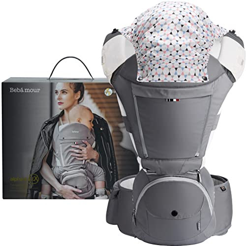 Bebamour Babytrage Hüftsitz 6 in 1 Clasical Babytrage Rucksack 0-36 Monate mit 3PCS Baby Drool Lätzchen, Cabrio Babytrage (Noble Grey)