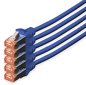 DIGITUS Cable LAN Cat 6 - 10m - 5 Piezas - Cable de red RJ45 - S/FTP Blindado - Compatible con Cat 6A y Cat 7 - Azul
