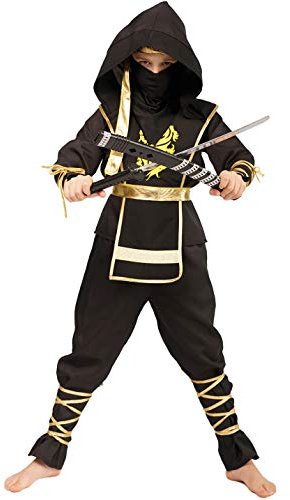 SEA HARE Déguisement de guerrier samouraï noir Ninja Power (L:10-12 Ans)