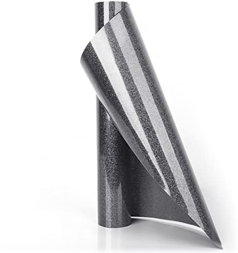 YURROAD Black Glitter Iron On Vinyl HTV, 40 x 12 Heat Transfer Vinyl for Clothes and Fabric