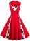 AXOE Robe Femme Vintage Années 50 en Coton Extensible Robe de Cocktail Chic et Élégante Mariage, Soirée, Guinguetteà Fleurs Rouge, Taill 48, 3XL