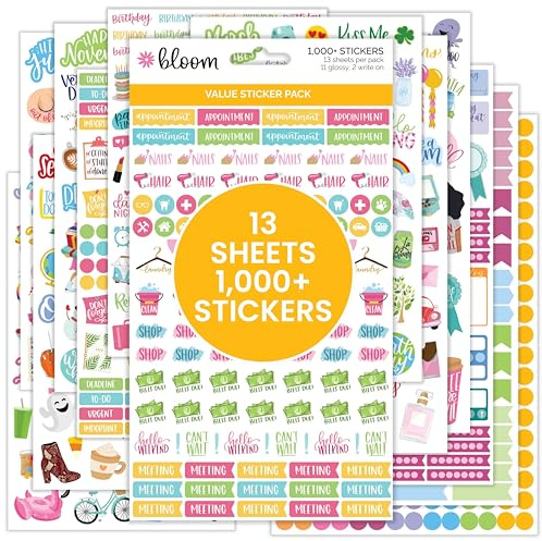 bloom daily planners Planer Aufkleber Vorteilspack (13 einzigartige Blätter/1.000+ Aufkleber) – Neues Sortiment Sortiment Bundle zum Planen und Dekorieren