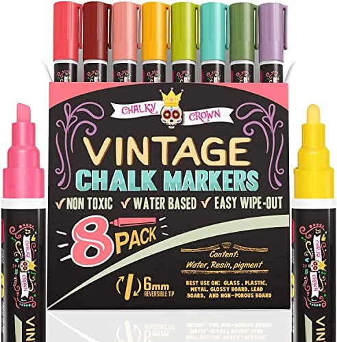 CHALKY CROWN Liquid Chalk Markers - Vintage Colors - 8 Pack, 6mm