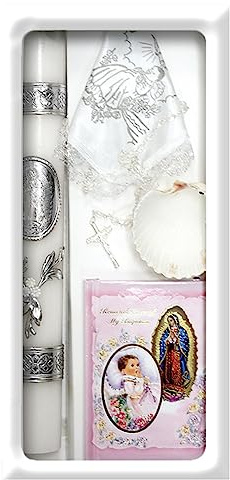 Lito Baptism Candle Set Kit for Christenings with Shell and Favors - Spanish (Pink)