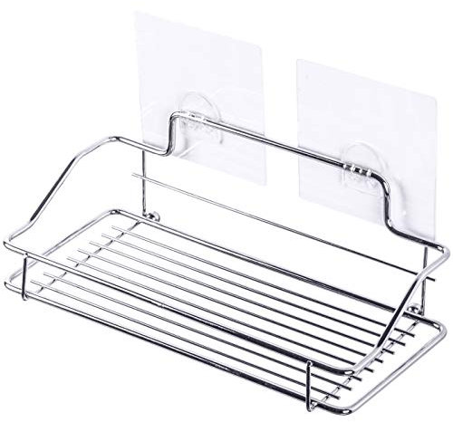 Sanilo Duschablage ohne Bohren | Hochwertiges Duschregal aus Edelstahl | Duschkorb mit Haken 25,0 x 11,5 x 9 cm (Transparent)