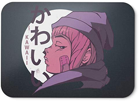 BLAK TEE Kawaii Girl Mouse Pad 18 x 22 cm in 3 Colours Black