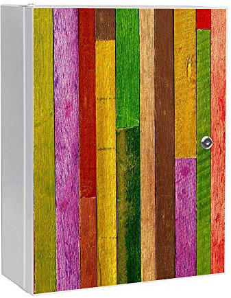 banjado® XXL Medizinschrank abschliessbar mit Motiv Holz Collage Bunt 35x46x15cm - großer Arzneischrank/Medikamentenschrank aus Metall zur Medikamenten Aufbewahrung - Apothekerschrank3 Schlüssel