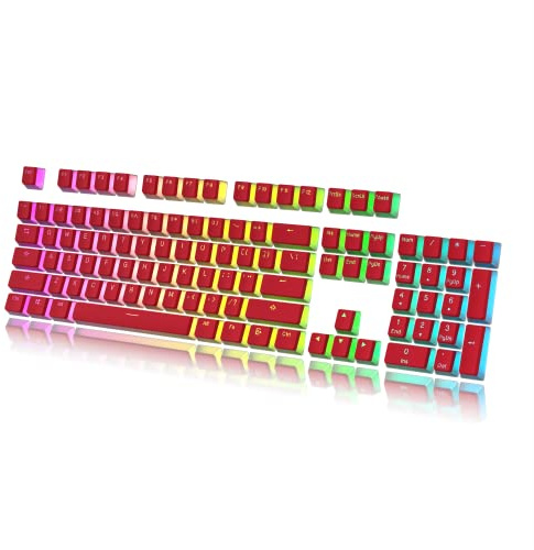 HK Gaming Pudding Keycaps | Doubleshot PBT Keycap Set | Full 108 OEM Profile Key Set | ANSI US-Layout | For Mechanical Keyboard | Compatible with Cherry MX, Gateron, Kailh, Outemu | Red