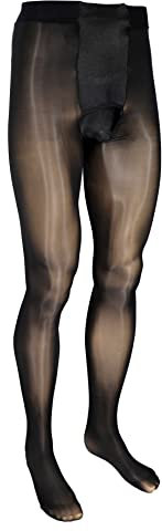 Glänzende Herren-Strumpfhose mit Eingriffstasche, Schwarz (1 Paar), Large Hoch