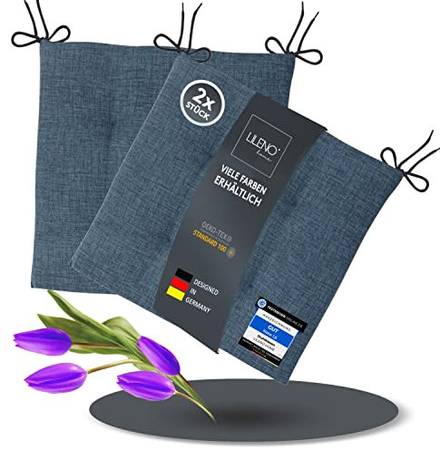 LILENO HOME 2er Set Stuhlkissen Dunkelblau (40x40x4,5 cm) - Sitzkissen für Gartenstuhl, Küche oder Esszimmerstuhl - Bequeme UV-beständige Indoor u. Outdoor Stuhlauflage als Stuhl Kissen