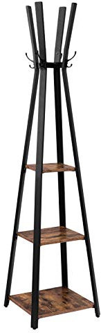 HOOBRO Garderobenständer, Kleiderständer, Garderobe mit 4 Haken und 3 Ablagen, Freistehender Kleiderstange, Stabil, platzsparenden, Industrieller, für Kleidung, Hüte, Taschen, Flur EBF82YM01
