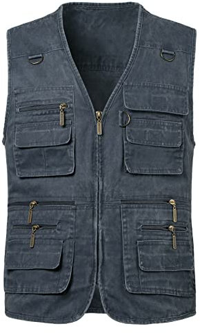 KTWOLEN Herren Outdoor Weste mit Multi-Taschened Anglerweste Jagd- und Angler Camping Wandern Weste Freizeit Ärmellos Jacke, Blau, 4XL