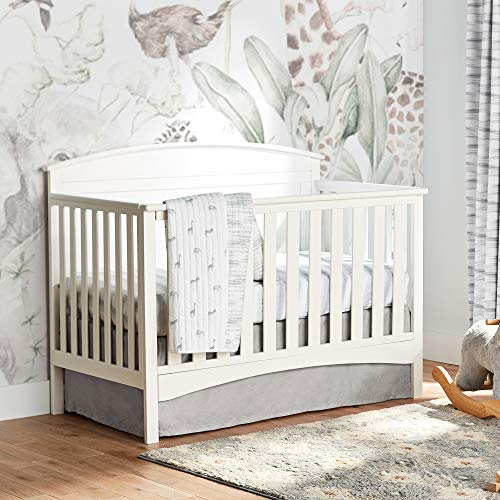 Lush Decor Baby Printed Linen Textured Solid Crib Skirt, Gray 52L x 28W + 16 Drop