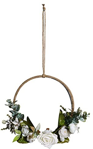 VALICLUD Door Wreaths Outdoor Hanging Rose Wreath Front Door Pastoral Flower Reef Summer Door Sign Hanging Artificial Floral Garland for Home Wedding Outdoor Wall Window Decorations 45cm Summer Wreath