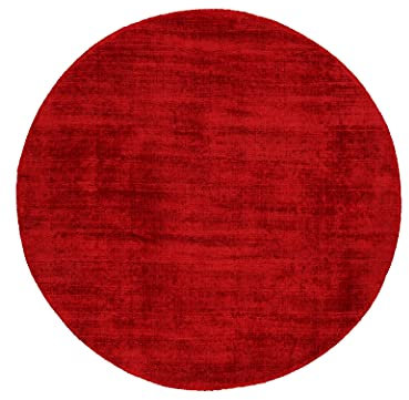 carpetfine Viskoseteppich Rund AVA Rot Ø 120 cm | Moderner Teppich für Wohn- und Schlafzimmer