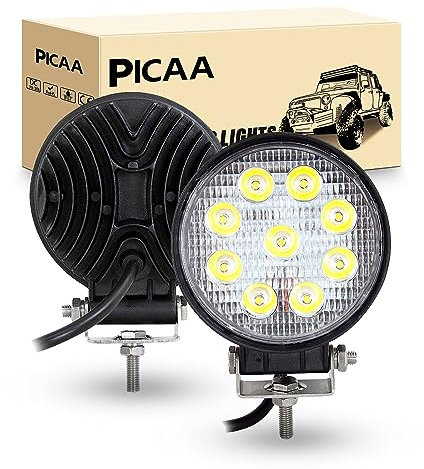 PICAA LED Arbeitsscheinwerfer 2X 4.1 Zoll 27W Runden Arbeitsscheinwerfer Traktor 12V 24V Spotlight Wasserdicht Arbeitslicht led zusatzscheinwerfer für Bagger Traktoren Schlepper ATV Lkw Offroad 4X4