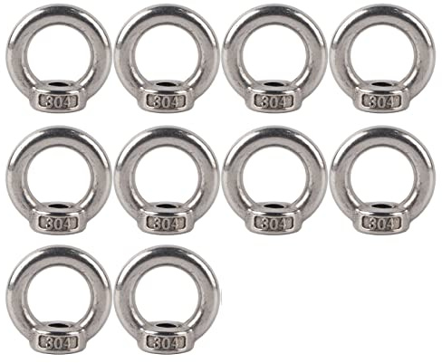 Fafeicy M8 Lifting Ring Nut, Stainless, 10 Pieces | Heavy Duty Eye Nut for Cranes and Metallurgy, Corrosion Resistant, High Gloss Finish, for Railway and Forestry