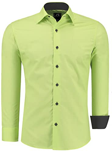 J'S FASHION Chemise pour Homme - Coupe Slim - à Manches Longues - Facile à Repasser Vert M